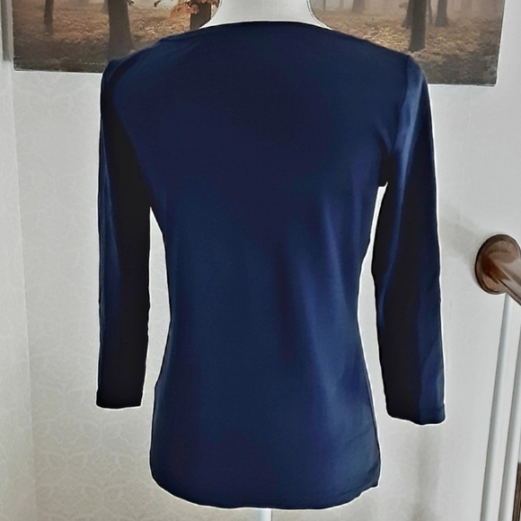 Talbots Navy Blue Long Sleeve Boat Neck 'The Talbots Tee' Women's Small Petite - Picture 2 of 5